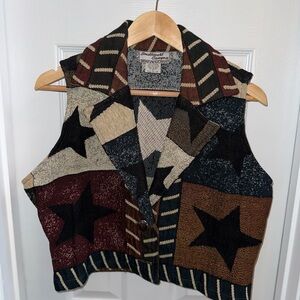 Vintage Southwest Canyon Tapestry Vest Womens M Patchwork Star Countrycore